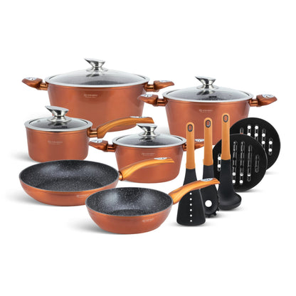 Pannenset – Kookset – Pannen Set – Keukengerei – Inductiegeschikt – 15-Delig – Keramische Antiaanbaklaag – Aluminium Met Marmercoating