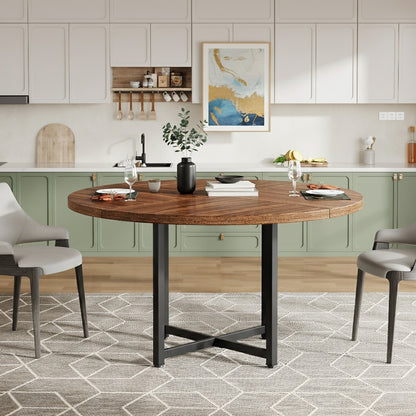 Eettafel – Ronde Tafel – Keukentafel – Dinertafel – Bistrotafel – 120 cm Diameter – Metalen X-Poot – Krasbestendig Blad – Uitbreekbaar – Voor 4-6 Personen