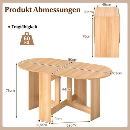 Inklapbare Eettafel – Uitklapbare Tafel – Opklapbare Houten Tafel – Multifunctionele Keukentafel – Ruimtebesparende Tafel – Geschikt Voor 4-7 Personen – Stevig Tot 60 kg Belastbaar – Natuurlijk Hout