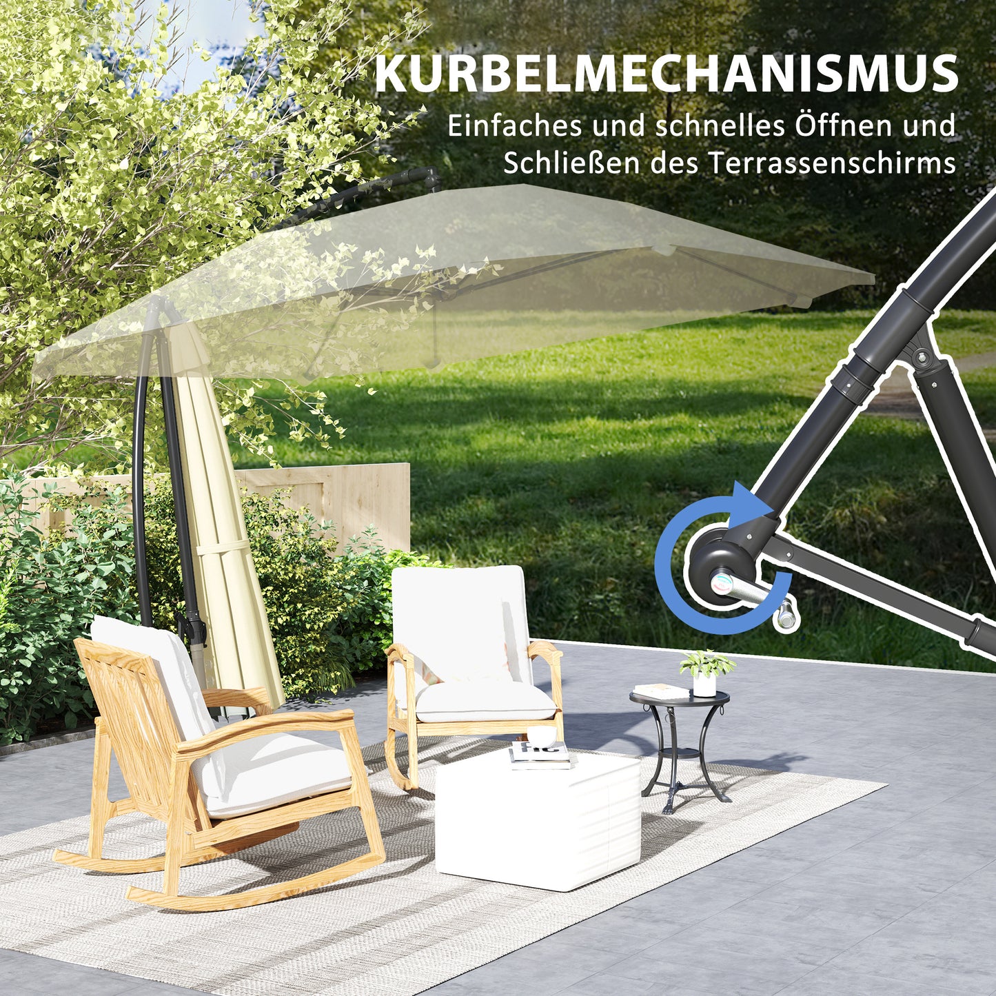 Terrasparasol – Parasol – Zonnescherm – Knikarmparasol – Buitenparasol – Beige – Waterafstotend Doek – Stevige Kruisvoet