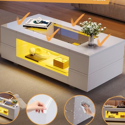 Koffietafel – Salontafel – Bijzettafel – Lounge Tafel – Woonkamertafel – Wit – Vintage Design – Duurzaam Metaal – Bedieningsfunctie Zonder Stroom