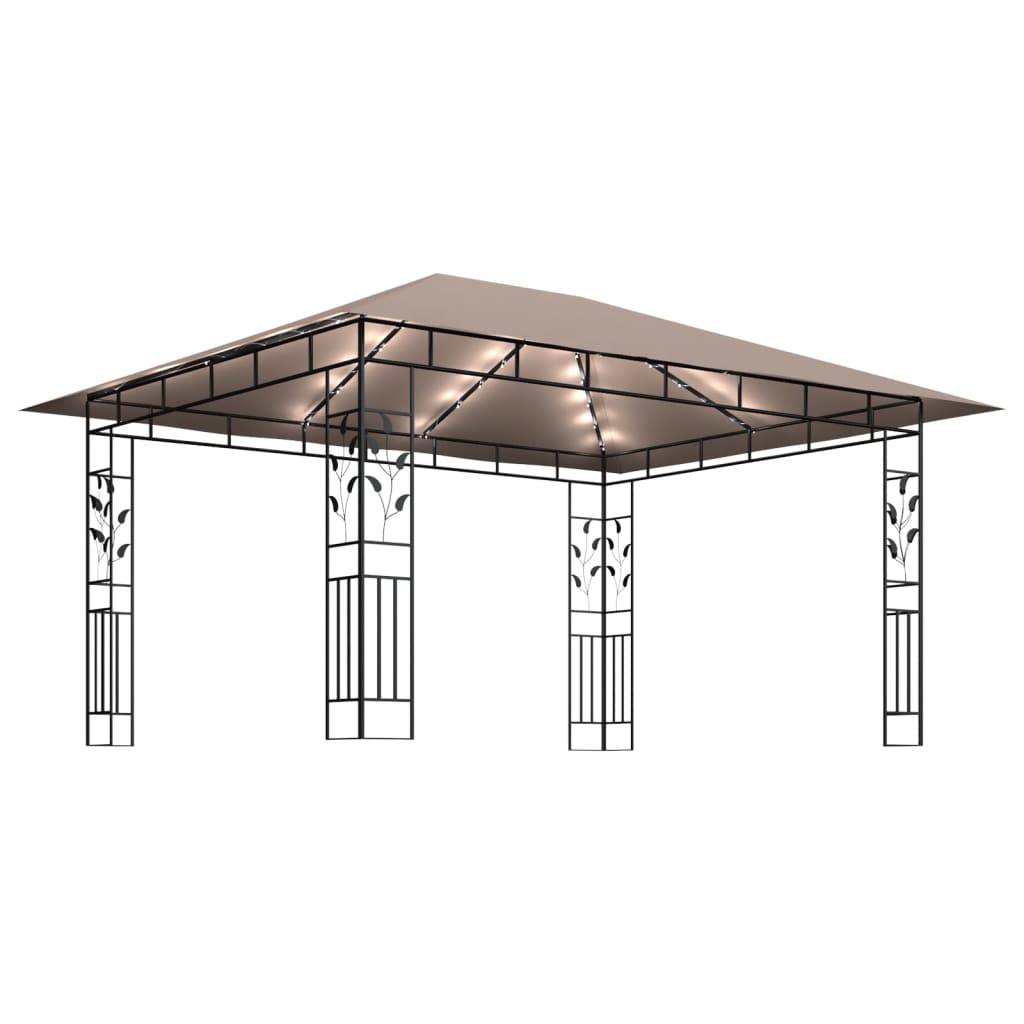 Tuinluifel – Zonnescherm – Pergola – Overkapping – Prieel – Taupe 4x3x2,73 Meter – Stevig Metalen Frame – Inclusief Muggenhorren en Lichtslingers