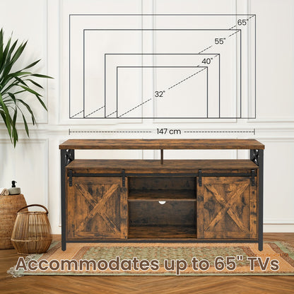 Stand Cabinet, 165.1 cm TV Stand, with Adjustable Shelves, Barn Doors, Farmhouse Design, Metal Frame