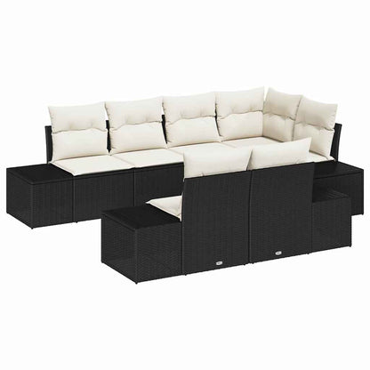 Tuinbank – Buitenbank – Loungeset – Zithoek – Modulaire Bank – Zwart Poly Rattan – Zitplek Voor 7 Personen