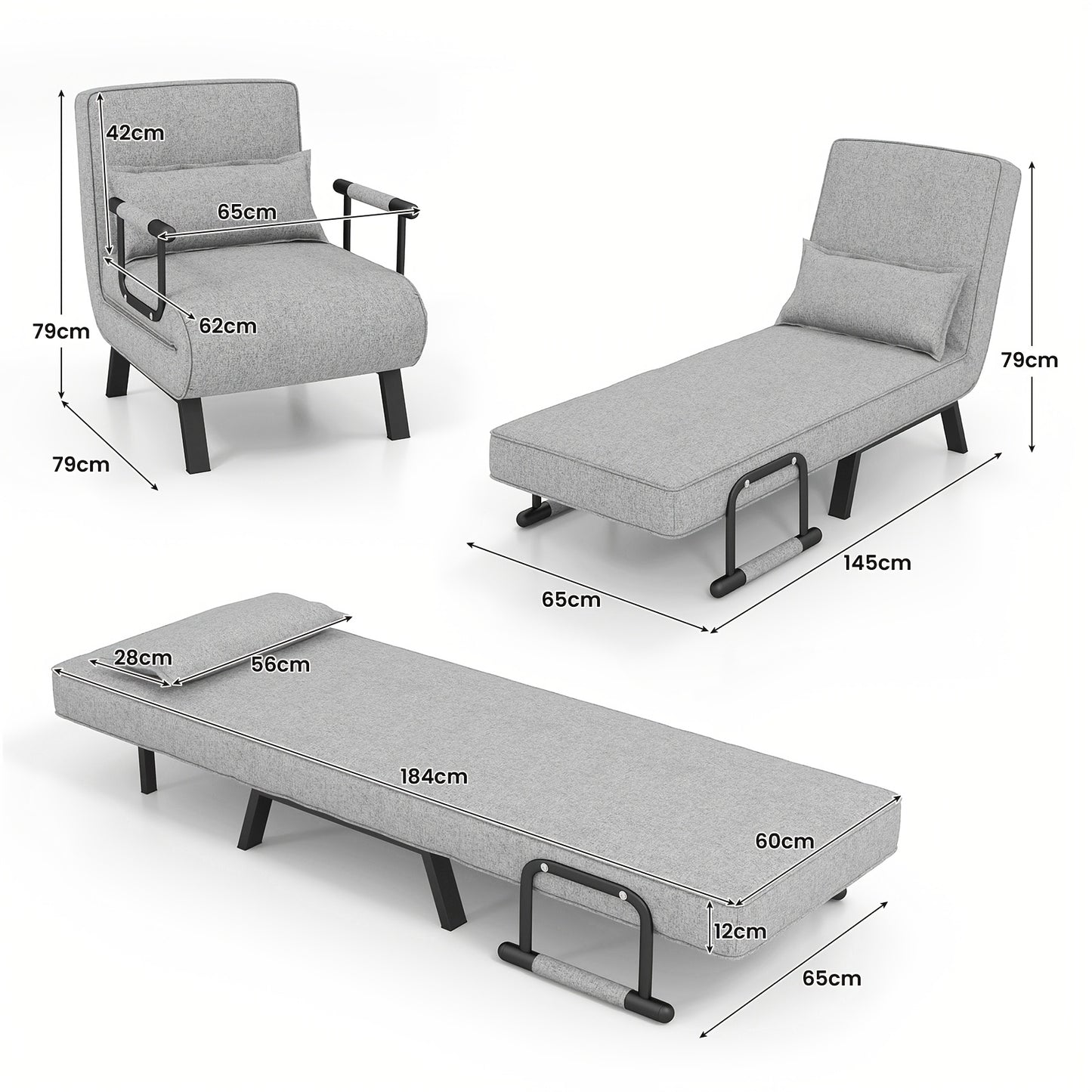 Slaapstoel – Slaapbank – Zetelbed – Slaapfauteuil – Vouwbed – 6-standen verstelbaar – Linnen stof – Belastbaar tot 150 kg