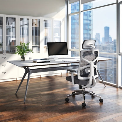 Ergonomische Bureaustoel – Bureaustoel Office Chair – Comfortabele Werkstoel – Mesh Stoel – Witte Bureaustoel – 4D Verstelbare Armleuningen – Aanpasbare Lendensteun & Zitting
