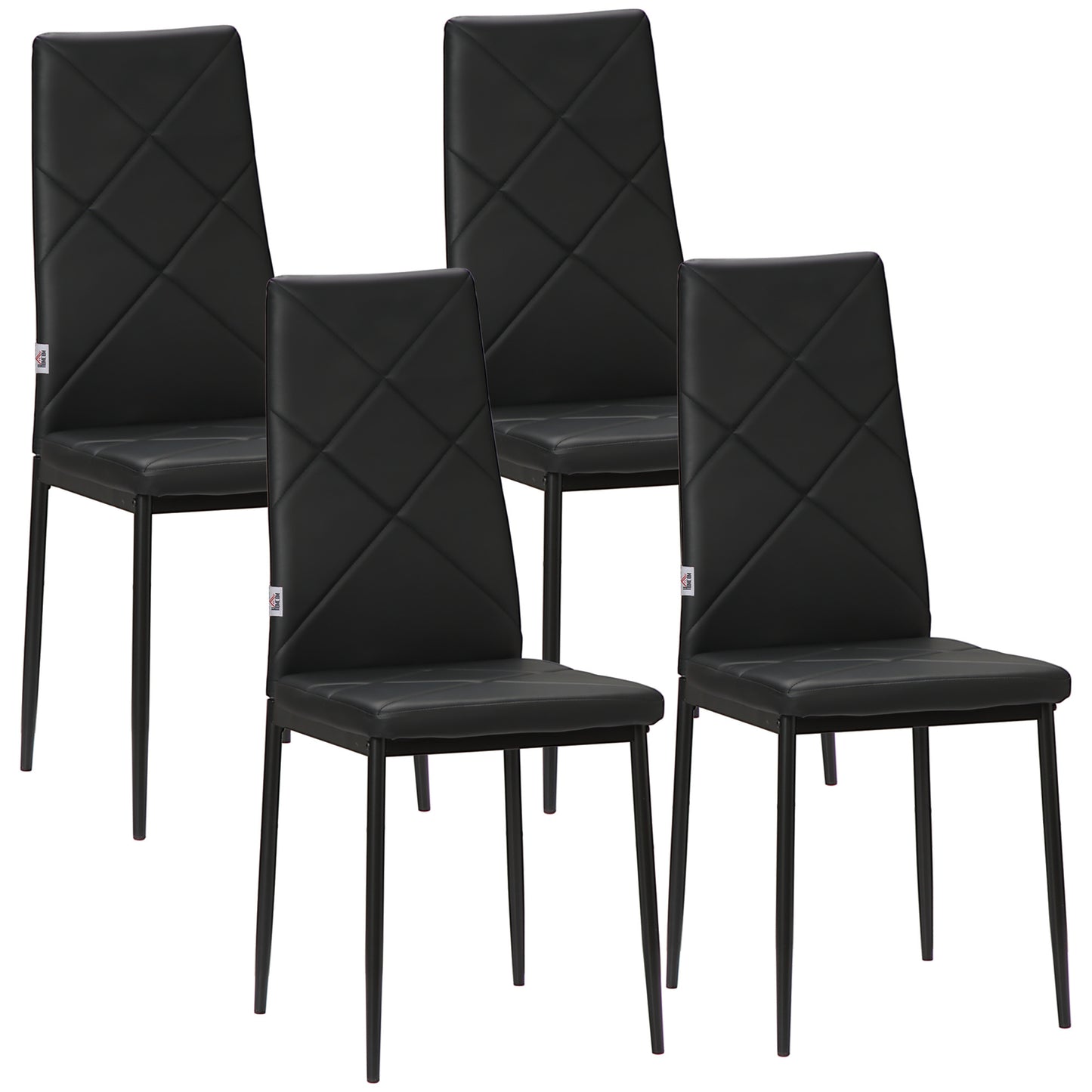 Eetkamerstoelen – Stoelen – Keukenstoelen – Bureaustoelen – Kunstleren Stoelen – Set Van 4 – Hoog Zitcomfort – Zwarte Stalen Poten