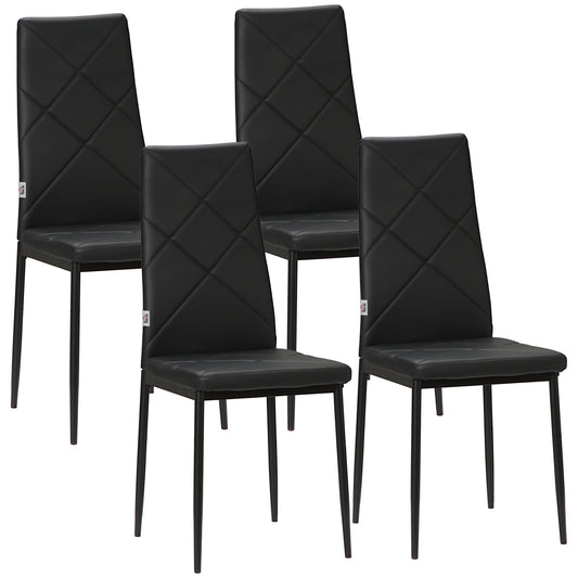 Eetkamerstoelen – Stoelen – Keukenstoelen – Bureaustoelen – Kunstleren Stoelen – Set Van 4 – Hoog Zitcomfort – Zwarte Stalen Poten