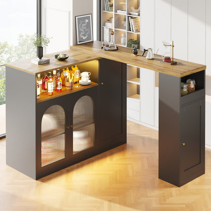 Buffetkast – Opbergkast – Keukenkast – Sideboard – Wijnkast – 360° Draaibaar Ontwerp – 198 x 39,6 x 97 cm – Glazen Deuren met Lades
