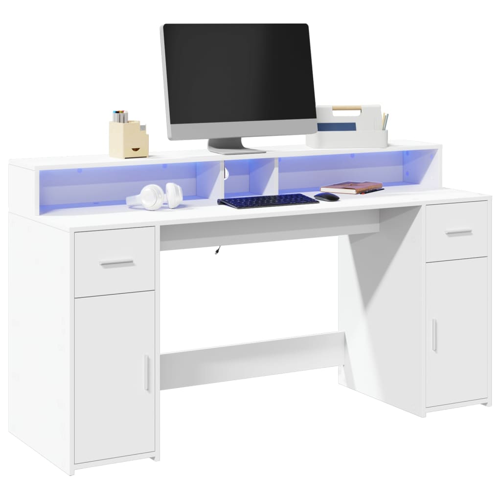 Laptoptablet bureau – werktafel – computertafel – gametafel – houten bureau – duurzaam en stabiel – RGB LED verlichting – wit 160x55x91 cm
