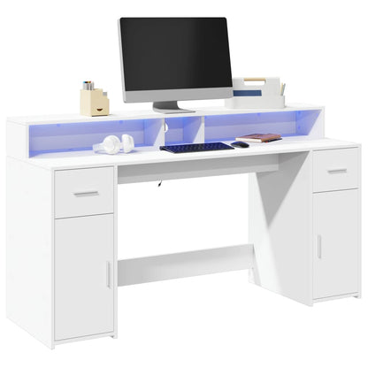 Laptoptablet bureau – werktafel – computertafel – gametafel – houten bureau – duurzaam en stabiel – RGB LED verlichting – wit 160x55x91 cm