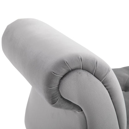 Velvet Bank – Zitbank – Loveseat – Slaapkamerbank – Halbank – Grijs – Compact Formaat – Massief Houten Poten