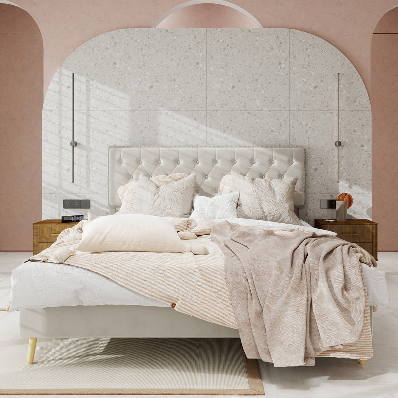 Bedombouw – Bedframe – Bedkast – Slaapkamerbed – Boxspring – Beige Stoffen Hoofdeinde – Laag Ontwerp – Duurzame Constructie – Ruimtebesparend – 140x200 cm