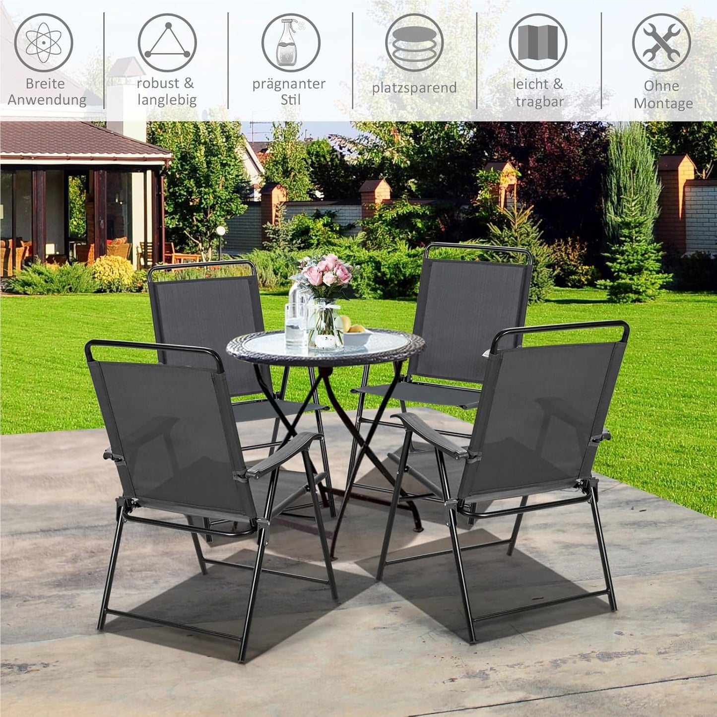 Tuinstoelen – Inklapbare Stoelen – Balkonstoelen – Tuinstoel Set – Campingstoelen – Stevig Metalen Frame – Ademend en Lichtgewicht Textiel