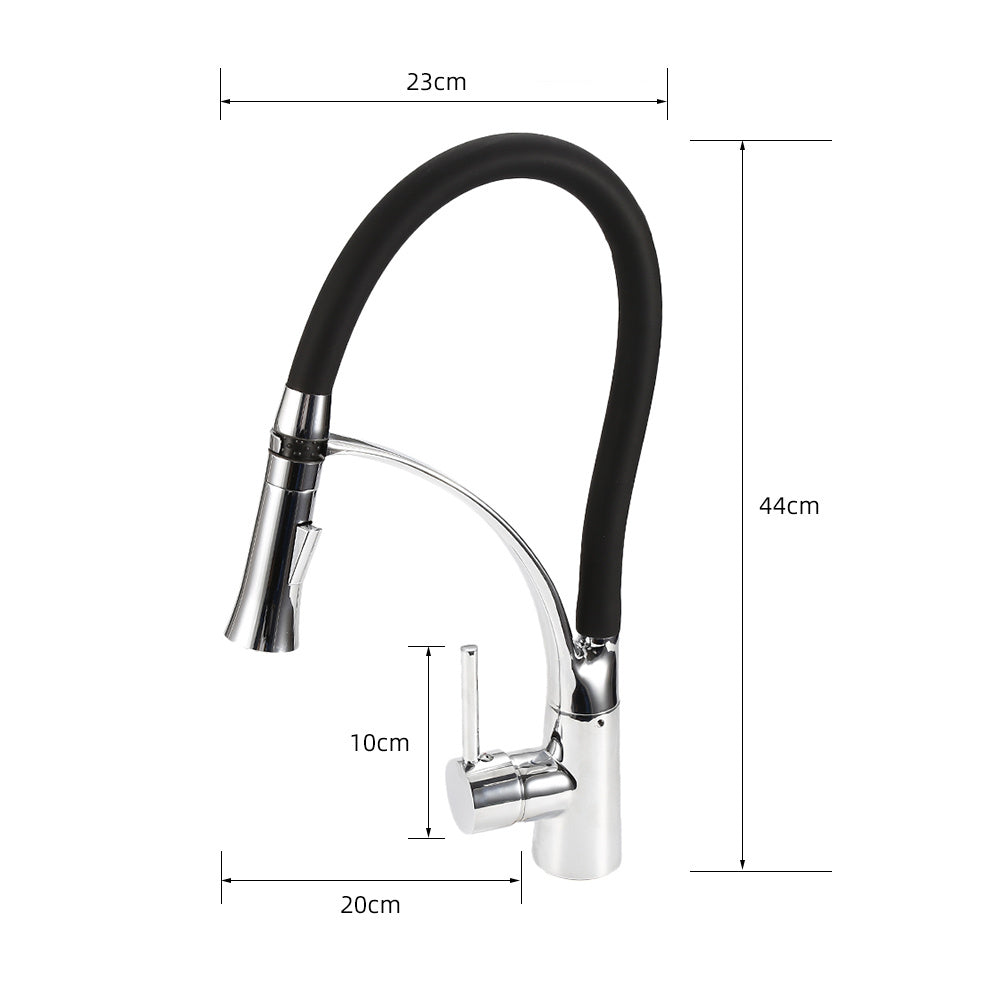 Keukenkraan – Keukenmengkraan – Keukenkraan Met Uittrekbare Douche – Keuken Mengkraan Warm Koud – Keukenmengkraan 360 Graden Draaibaar – Zwart Zilveren Afwerking – Duurzaam Messing – Anti-Drup Cartridge