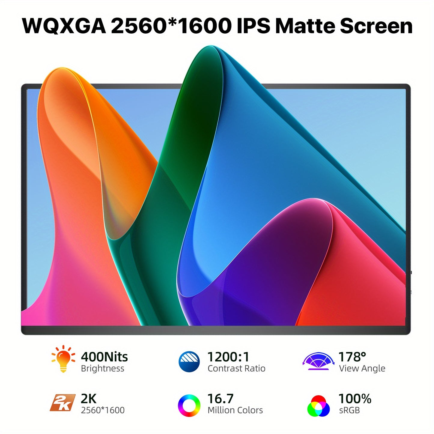 Gaming Monitor – Draagbare Monitor – Extern Scherm – Laptop Scherm – Tweede Scherm – 16 Inch – 2K QHD Resolutie – 144Hz Verversingssnelheid