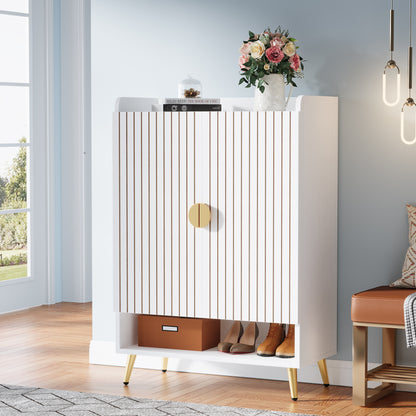Schoenenkast – Schoenenrek – Schoenopberger – Schoenentoren – Schoenenkast – 6-laags met deuren – Verstelbare planken – Wit met gouden accenten