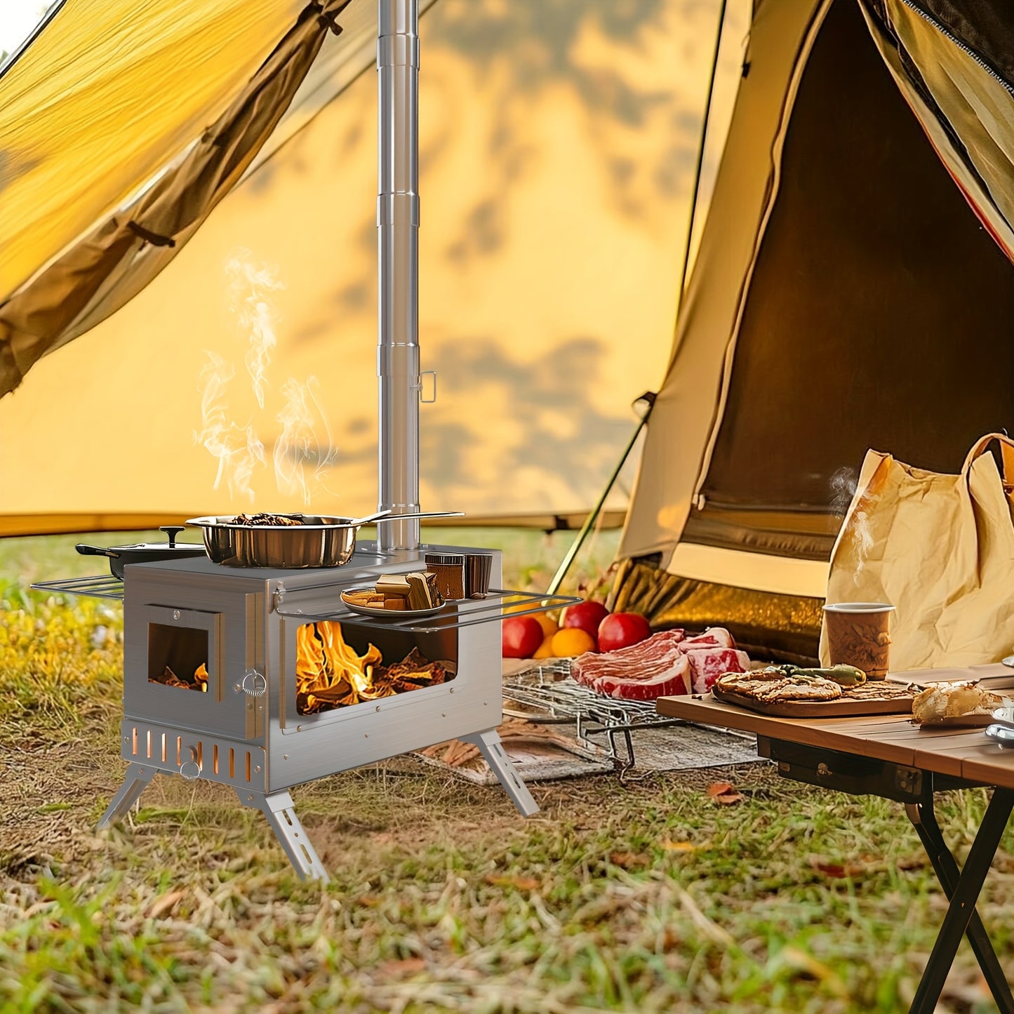 Draagbare Houtkachel – RVS Kachel – Kampeer Kachel – Backpack Kachel – Outdoor Kachel – Roestvrij Staal – Compact & Inclusief Accessoires – Silvery