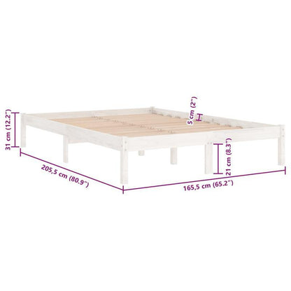 Bedframe – Eenpersoonsbed – Tweepersoonsbed – Platformbed – Nachtbed – Massief Dennehouten Bed – Wit Mat – 160x200 cm – Compleet Gemonteerd