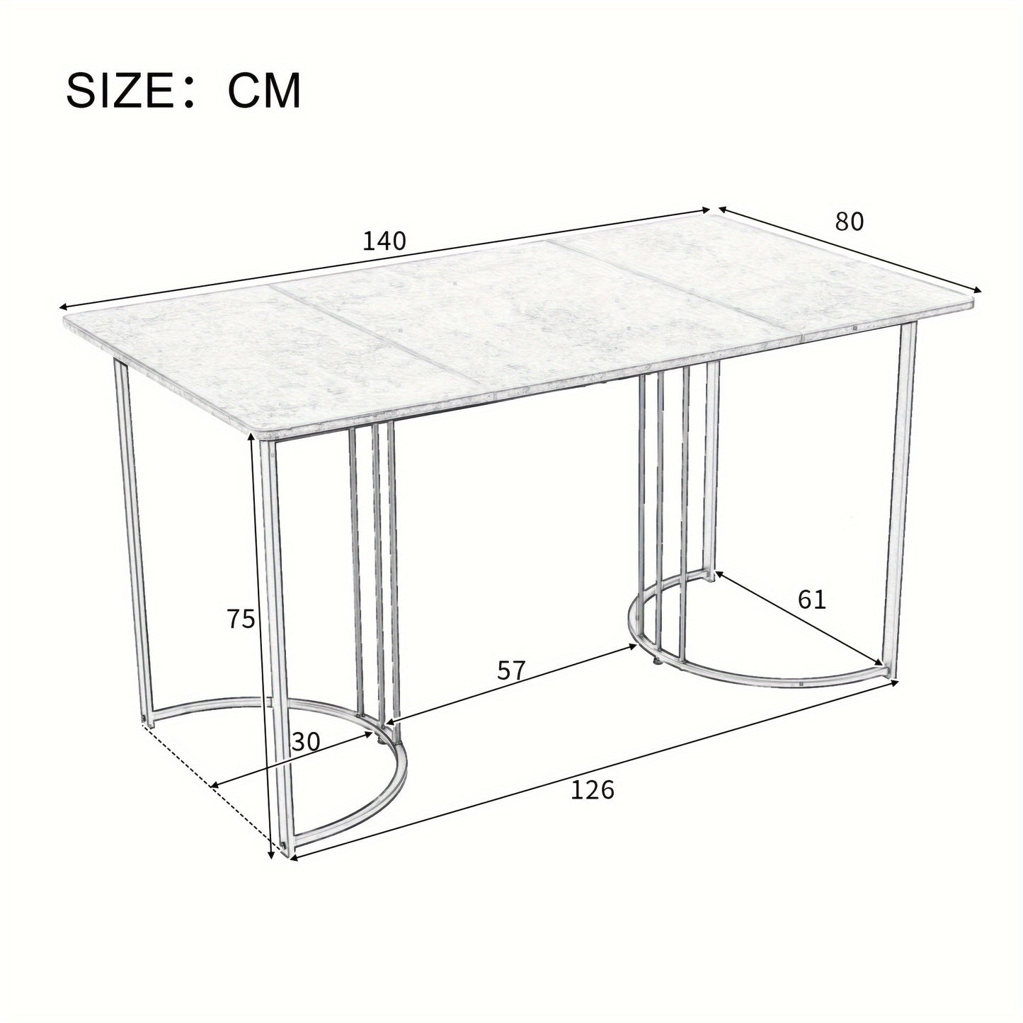 Eettafel – Tafeltje – Keukentafel – Diner tafel – Eetkamertafel – Rechthoekig – MDF Marmerpatroon – Verstelbare Metalen Poten