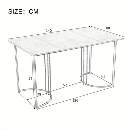 Eettafel – Tafeltje – Keukentafel – Diner tafel – Eetkamertafel – Rechthoekig – MDF Marmerpatroon – Verstelbare Metalen Poten