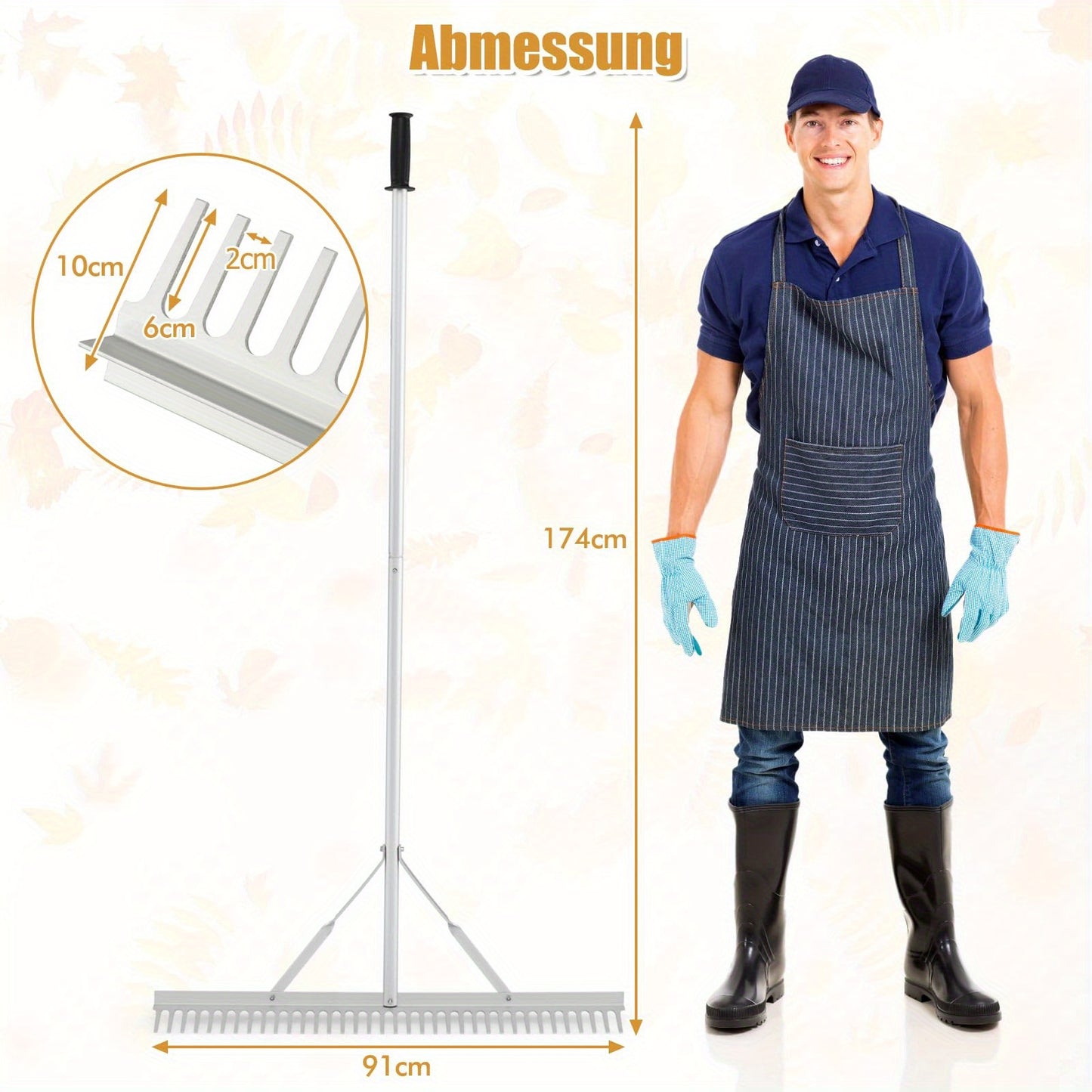 Tuinhark – Gras Hark – Blad Hark – Bodem Hark – Tuingereedschap – Aluminium Sneeuw Hark – Dubbelzijdig Harkhoofd – 174 cm Lang