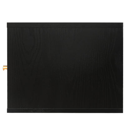 Zwart Wandkastje – Wandrek – Opbergkast – Muurkast – Kast Met Schuifdeuren – Geweven Rattan – 110 cm Lang – Hardhout