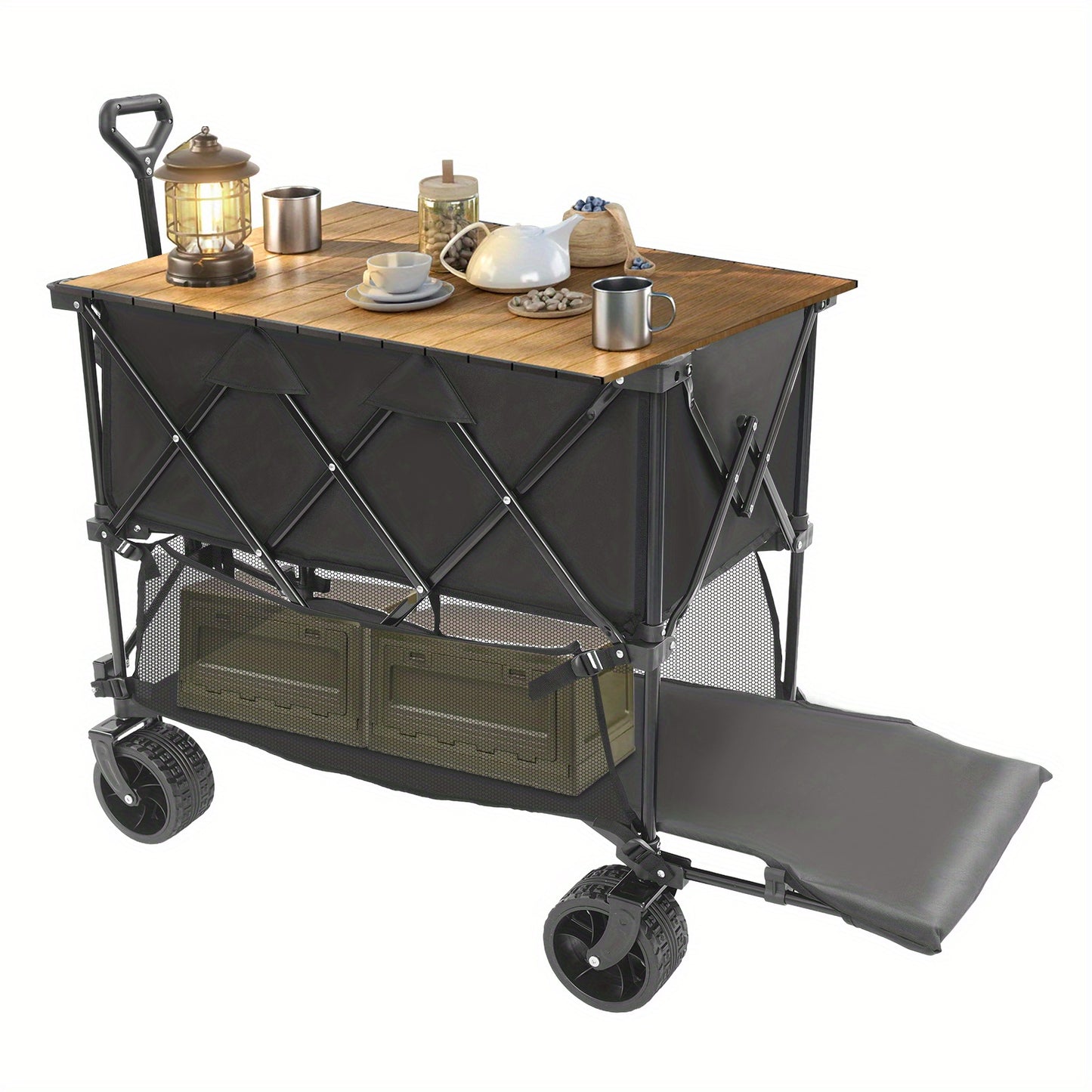 Campingkar – Bolderkar – Strandkar – Picknickkar – Tuinkar – Inklapbaar – Dubbel Laag Laadvlak – Draagvermogen 150 kg – Metalen Frame – Zwart