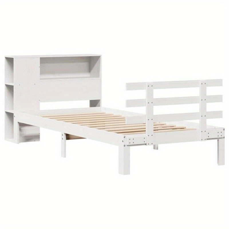 Boekenkastbed – Bed met Opbergruimte – Bed met Planken – Boekenbed – Ruimtebesparend Bed – Bianco – Massief Dennenhout – Matras 90x200 cm