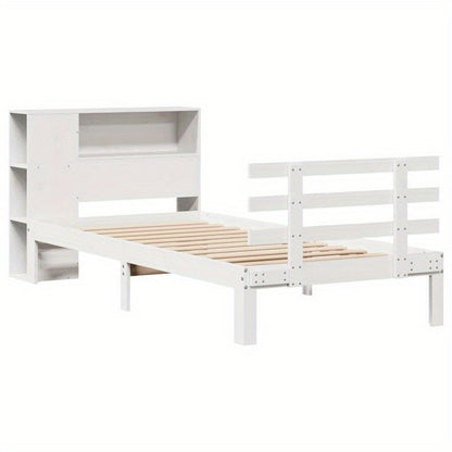 Boekenkastbed – Bed met Opbergruimte – Bed met Planken – Boekenbed – Ruimtebesparend Bed – Bianco – Massief Dennenhout – Matras 90x200 cm
