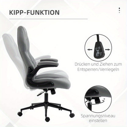 Ergonomische Bureaustoel – Kantoorstoel – Bureaustoel Met Armleuningen – Draaistoel – Werkstoel – Verstelbare Armleuningen – 360° Draaibaar – Hoge Rugleuning – Zachte Gewatteerde Zitting – Ademend Schoonmaakbaar Stof – 5-Wielbasis