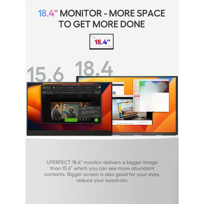 Portable Monitor – Draagbaar Scherm – Extra Scherm Laptop – Mobiele Monitor – USB-C Monitor – 18,4 Inch 4K UHD – 10-Bits IPS HDR – 180° Verstelbare Arm & VESA Mount