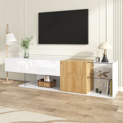 TV-meubel – TV-kast – Mediameubel – Entertainmentmeubel – Salontafel – Hoogglans Wit – 180 cm Breed – Glasplanken – Minimalistisch Design