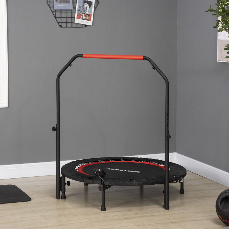 Mini Trampoline – Fitness Trampoline – Opvouwbare Trampoline – Springkussen – Trainingskussen – Verstelbare Handgreep Tot 123 cm – Compact & Antislip Zwart 102 cm