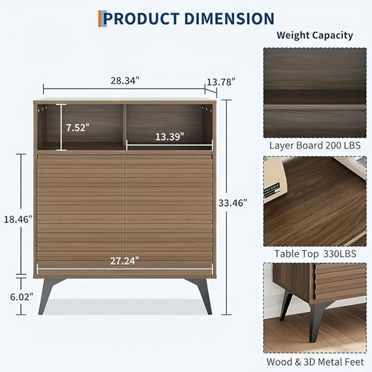 Farmhouse Sideboard Buffet Cabinet with Adjustable Shelves & Fluted Doors - Rustic Hardwood Storage Cabinet with 3.2+ Cubic Feet Capacity, Freestanding Floor Cabinet for Dining Room, Entryway, Kitchen - Vintage Style Furnitur
