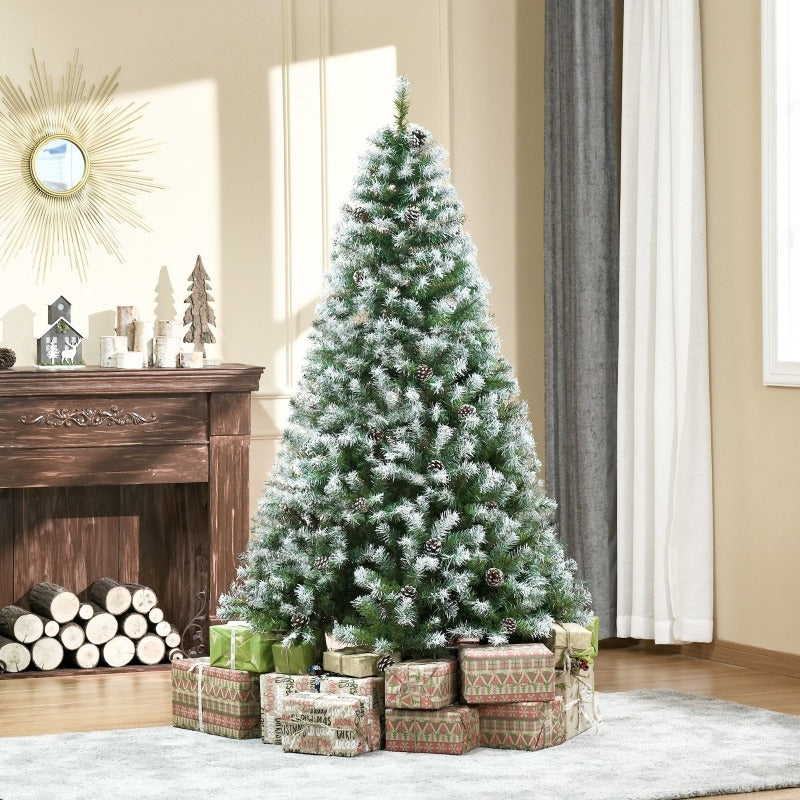 Kunstkerstboom – Kerstboom Kunststof – Xmas Boom – Nepboom – Flocked Boom – 180 cm Groot – 800 Tips Met Sneeuwbedekte Dennenappels