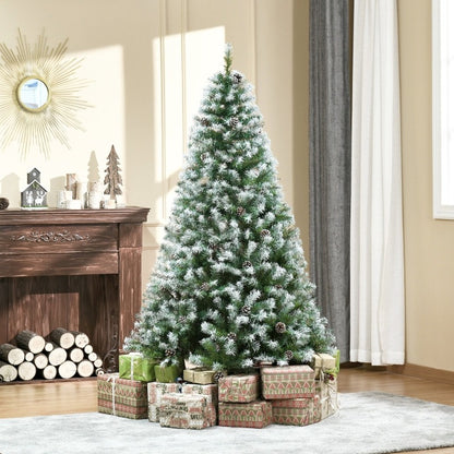 Kunstkerstboom – Kerstboom Kunststof – Xmas Boom – Nepboom – Flocked Boom – 180 cm Groot – 800 Tips Met Sneeuwbedekte Dennenappels