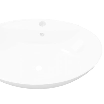 Keramische Wastafel – Ovalen Wasbak – Lavabo – Badkamer Kom – Waskom Met Overloop – Met Kraangat – Hoogwaardig Materiaal – Moderne Luxe Design