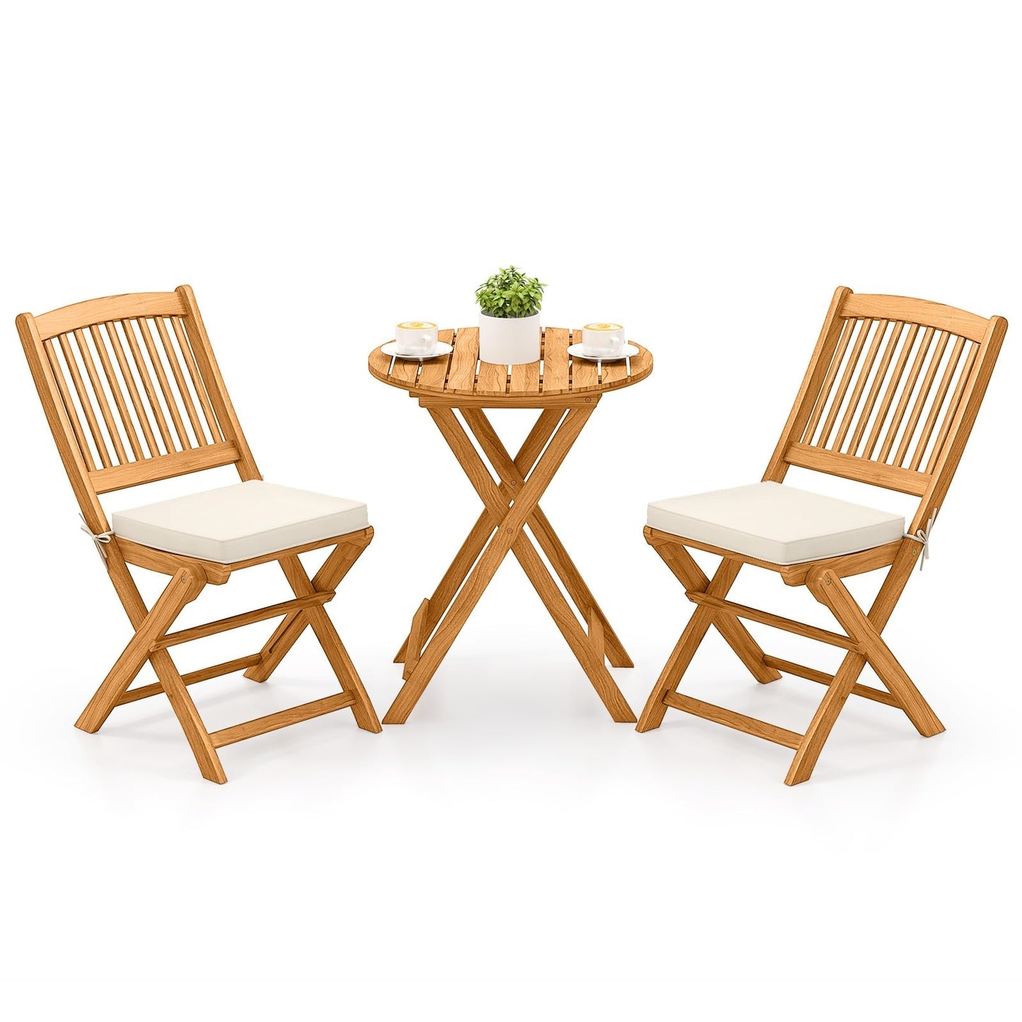 Balkonset – Bistroset – Tuinset – Loungeset – Diningset – 3-delig Inklapbaar – Duurzaam Acaciahout Met Kussens
