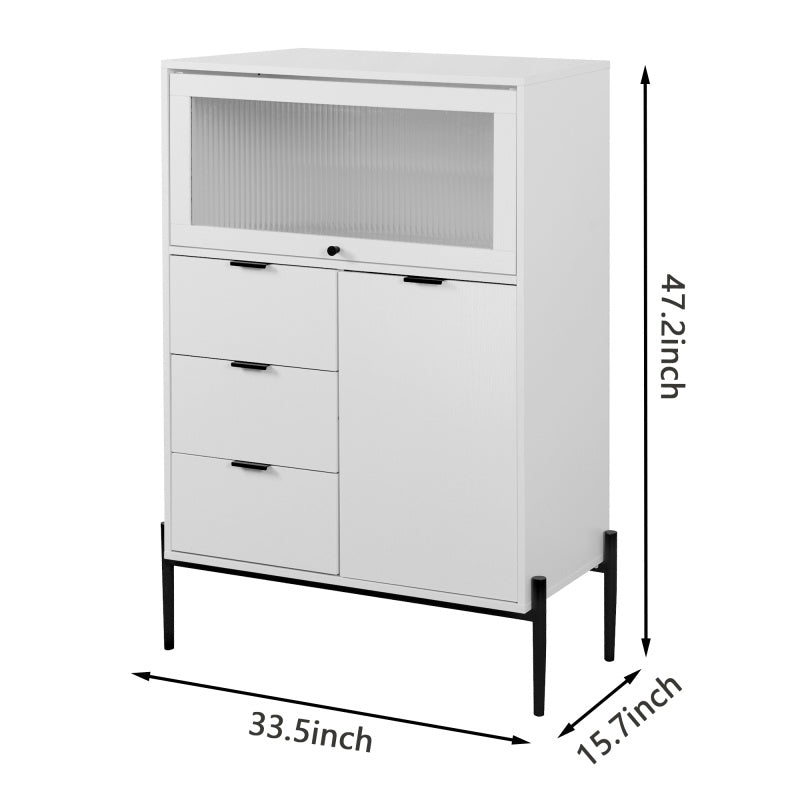 Dressoir – Sideboard – Opbergkast – Buffetkast – Ladekast – Wit Zwart Retro-Modern – 85x40x120 cm – Duurzaam Spaanplaat – Verstelbare Legplanken