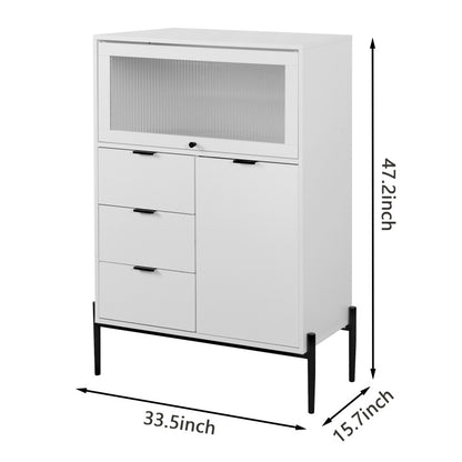 Dressoir – Sideboard – Opbergkast – Buffetkast – Ladekast – Wit Zwart Retro-Modern – 85x40x120 cm – Duurzaam Spaanplaat – Verstelbare Legplanken