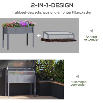 Houten Verhoogde Tuinbak – Koude Kas – Groentebak – Kruidenbak – Tomatenkas – Grijs – Polycarbonaat Afdekking – 120 x 54 x 122 cm