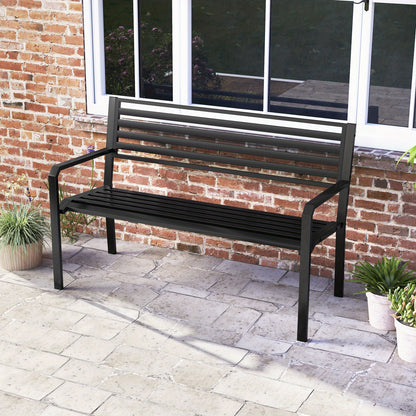 Metalen Tuinbank – Parkbank – Buitenbank – Terrasbank – Tuinmeubel – Robuuste Constructie – Comfortabel Slatted Design – Zwart – 2-3 Personen – 127 cm