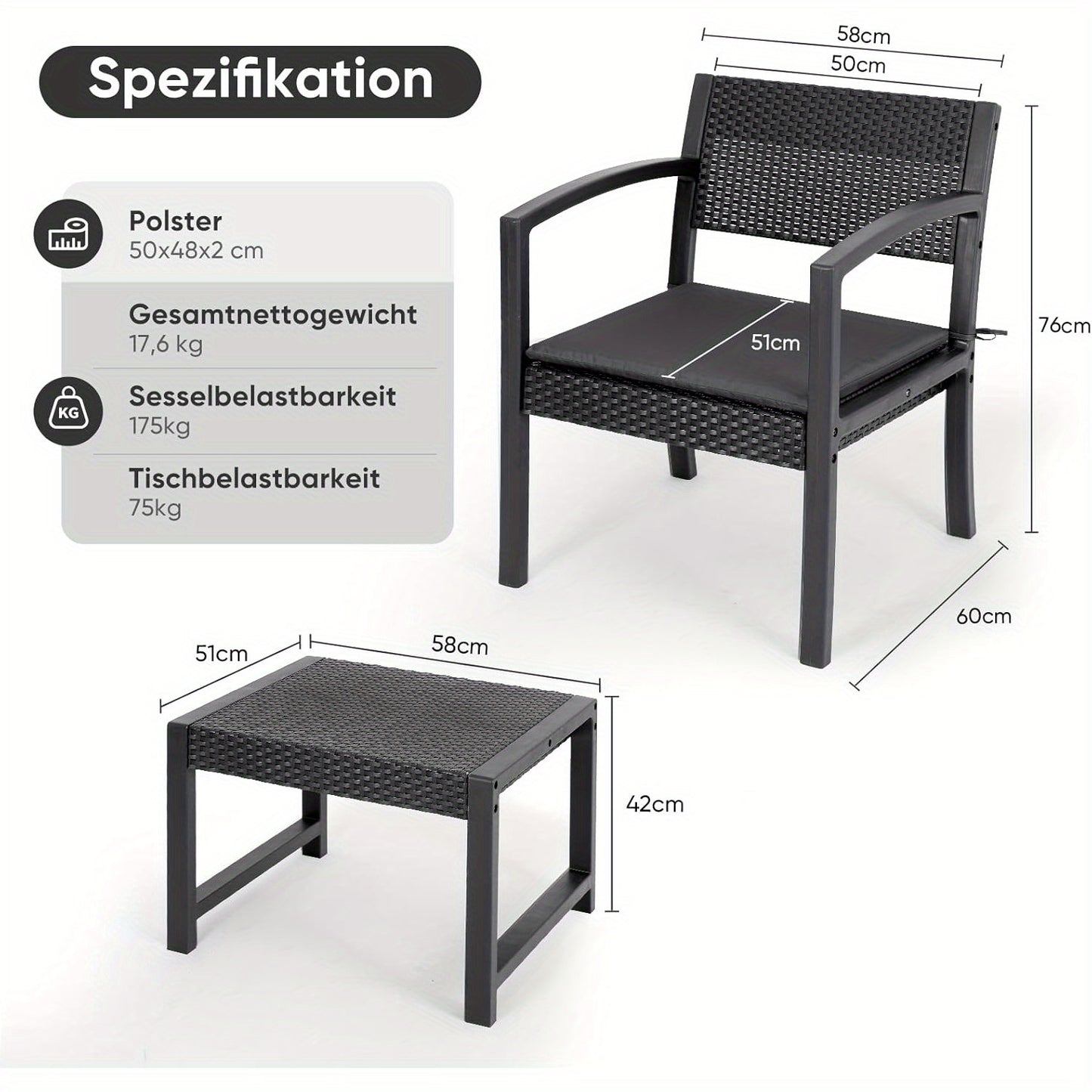 Balkonset – Tuinmeubelset – Bistroset – Loungeset – Balkonmeubels – Polyrattan – Weerbestendig – Inclusief Zitkussens