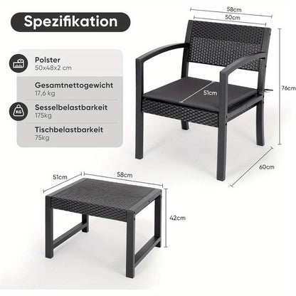 Balkonset – Tuinmeubelset – Bistroset – Loungeset – Balkonmeubels – Polyrattan – Weerbestendig – Inclusief Zitkussens