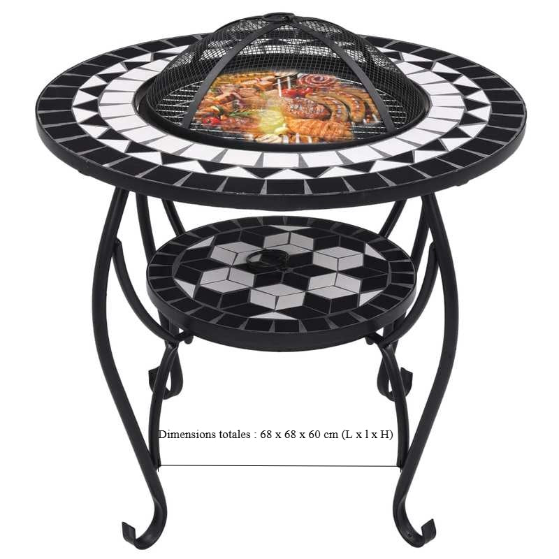 68cm Black and White Fireplace Screen with Top & Mesh/Mosaic Lid - Heavy-Duty Metal Fire Barrier, 4-Legged Sturdy Table Cover for Wood Burning Fireplace, Fits 26-27" Fireplaces, Compatible with Mantels (No Ignition System)