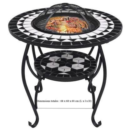 68cm Black and White Fireplace Screen with Top & Mesh/Mosaic Lid - Heavy-Duty Metal Fire Barrier, 4-Legged Sturdy Table Cover for Wood Burning Fireplace, Fits 26-27" Fireplaces, Compatible with Mantels (No Ignition System)