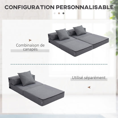 Sofa Bed – Slaapbank – Bedbank – Slaapstoel – Convertible Fauteuil – Grijs Stof – Removable Kussen – Comfortabel & Praktisch