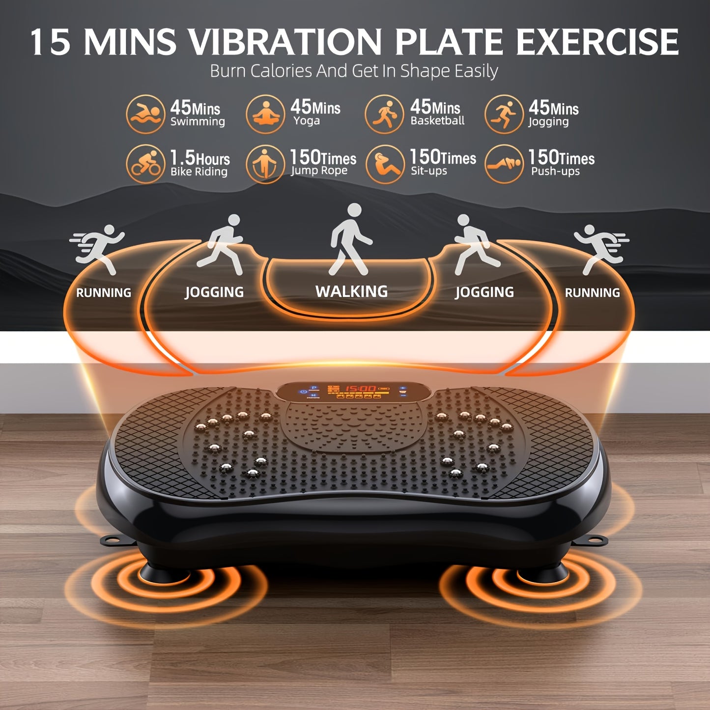 Vibratieplaat – Vibratietrainer – Spierstimulator – Fitnessapparaat – Trainingsplaat – 3 Intensiteitsniveaus – Inclusief Afstandsbediening en Trainingsbanden – Max. Belastbaar 150 kg – Geschikt Voor Thuis en Sportschool