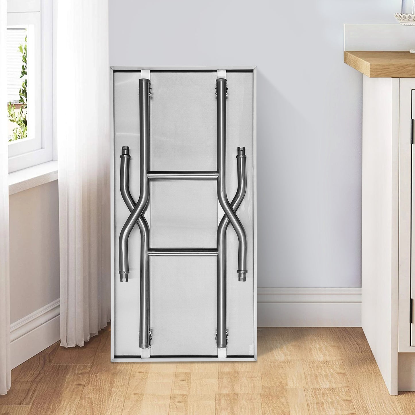 RVS Werktafel – Roestvrijstalen Werkbank – Inklapbare Werktafel – Keukentafel – Werkstation – Dubbele Plank – 122x76 cm – Draagvermogen 350 kg